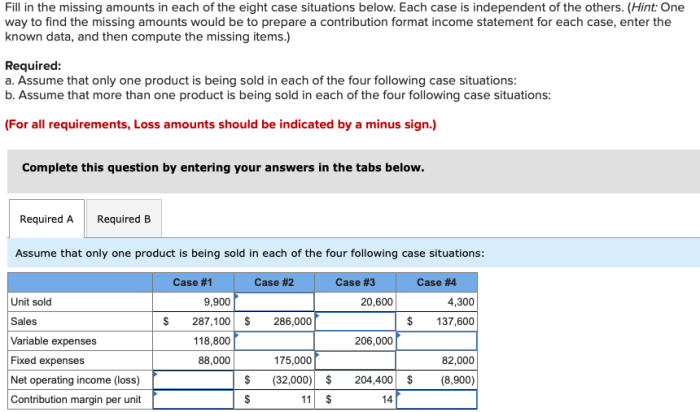 For each case below find the missing amount